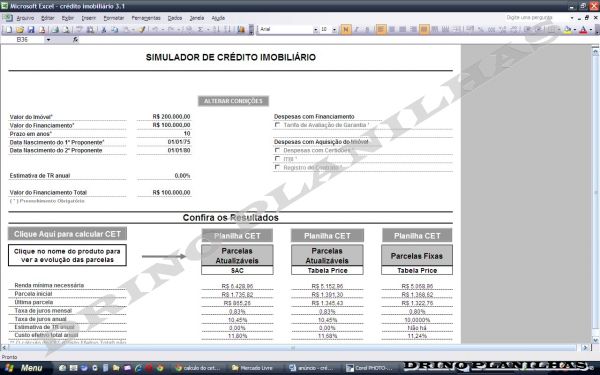 Planilha para Simulação de Financiamentos Imobiliários