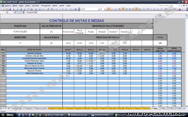 Planilha Pauta Eletrônica Do Professor Loja De Drinoplanilhas 0183