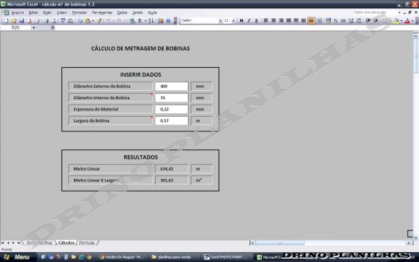 Planilha Para Cálculo de Metragem De Bobina