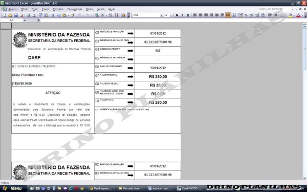 Planilha Para Impressão De Darf Loja De Drinoplanilhas 6510