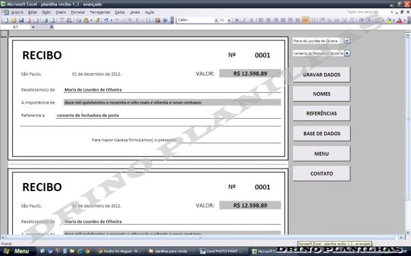 Planilha Para Impressão De Recibo Com Base De Dados Loja De Drinoplanilhas 4867