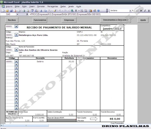 Planilha De Impressão De Holerite Contra Cheque Loja De Drinoplanilhas 5430