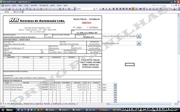 Planilha Imprimir Notas Fiscais Faturas Loja De Drinoplanilhas 8813